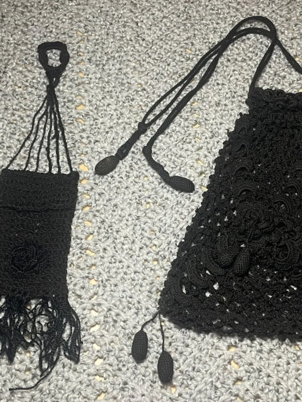 Victorian Black Crochet Lace Mourning Bag / Purse plus | Key chain holder